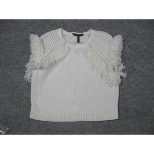BCBGMaxazria Sweater Women Small Crochet Ivory Fringe Soft Girl Core Boho